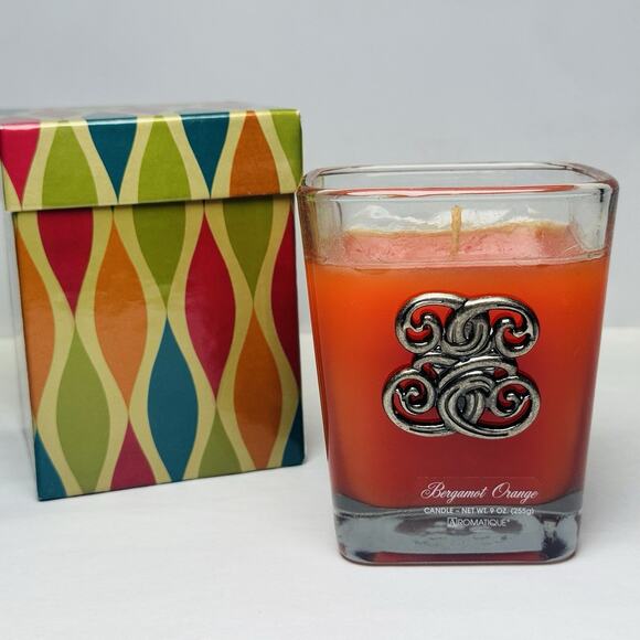 Aromatique Bergamot Orange 9 oz Candle in Glass Decorative Cube with Gift Box - Picture 1 of 5